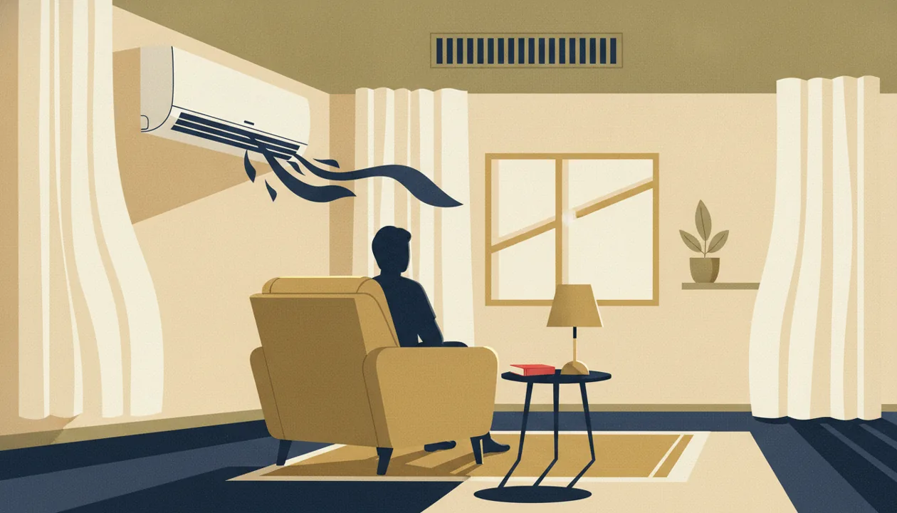 Illustration of a ductless mini-split head and a ceiling vent