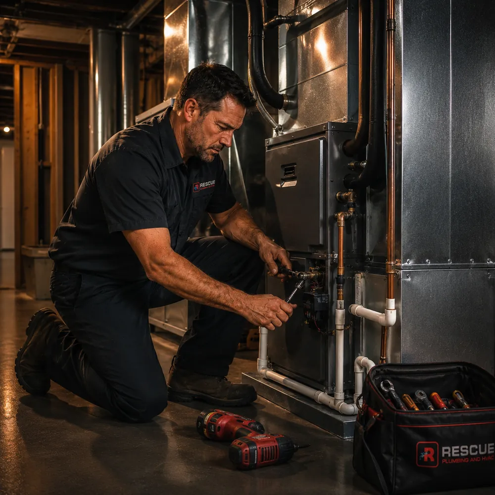 Rescue technician completing a furnace installation at a Morristown NJ home