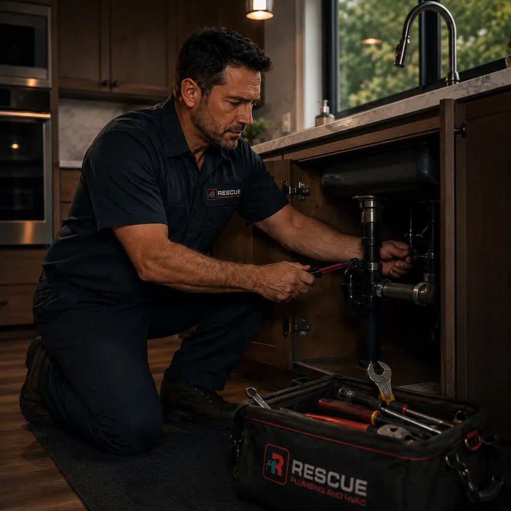 Rescue technician clearing a kitchen sink drain at a Clifton NJ home