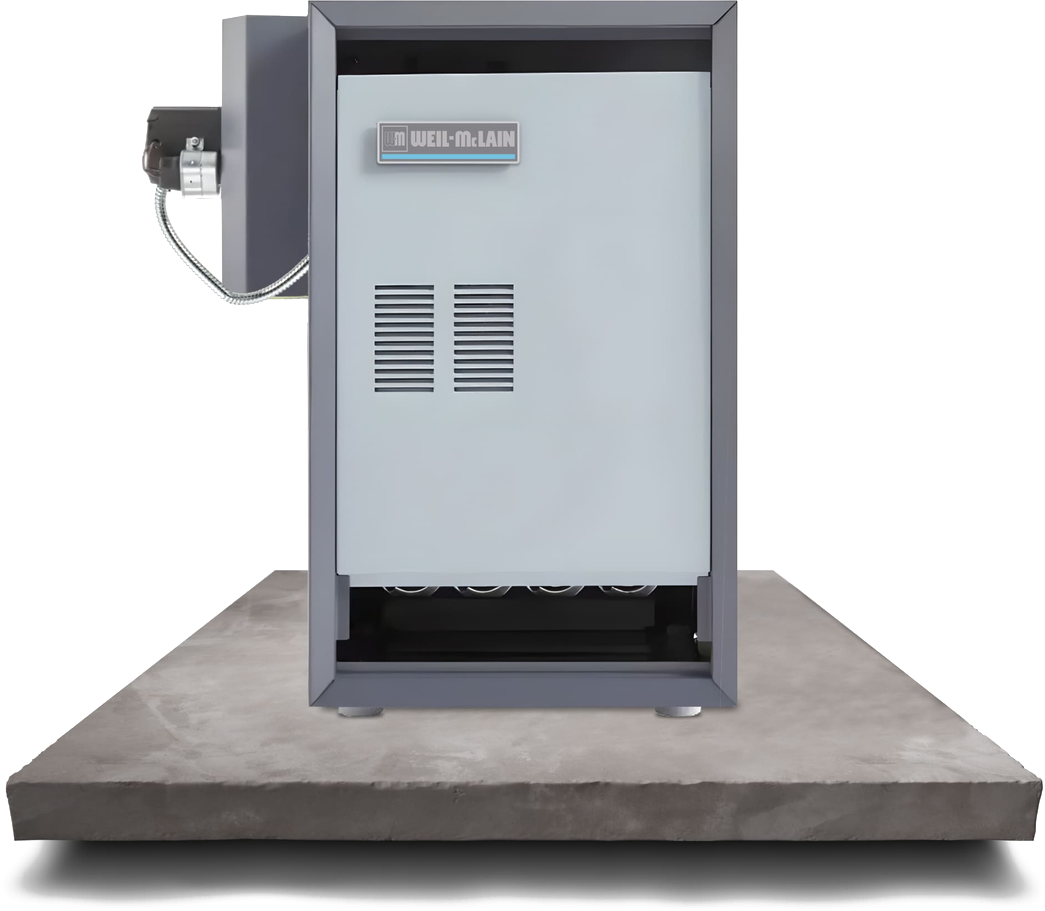 Weil-McLain gas boiler installed on concrete pad